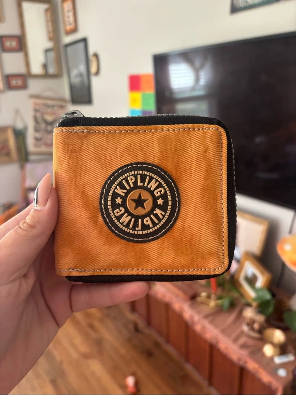 Kipling Two-Tone Orange and Black Zip Wallet